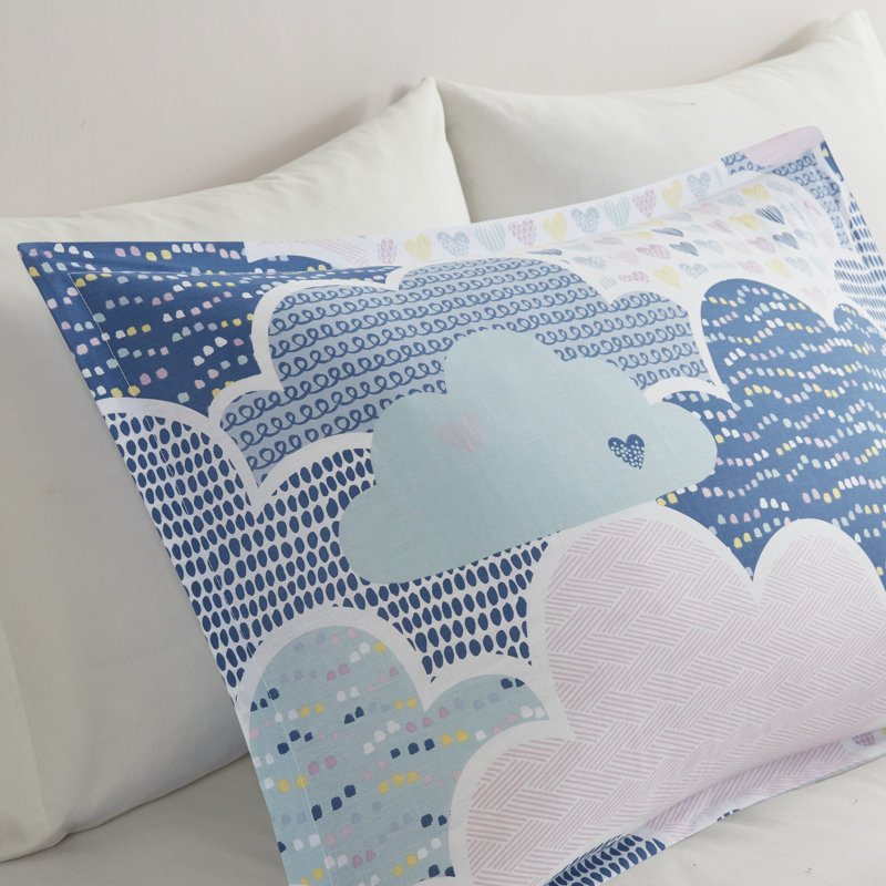 Ensemble d'édredon en coton Cloud, Édredon simple + 1 taie décorative + 2 coussins, Bleu