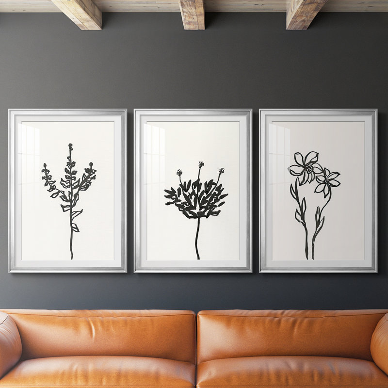 Encre botanique croquis II, Argent argent, H 21 po x l 30 po