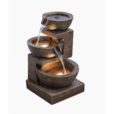 Cascading Bowl Fountain with Dual Warm White LED Lights
