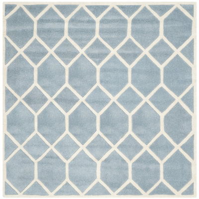 Tapis bleu / ivoire en laine touffeté à la main Deedie