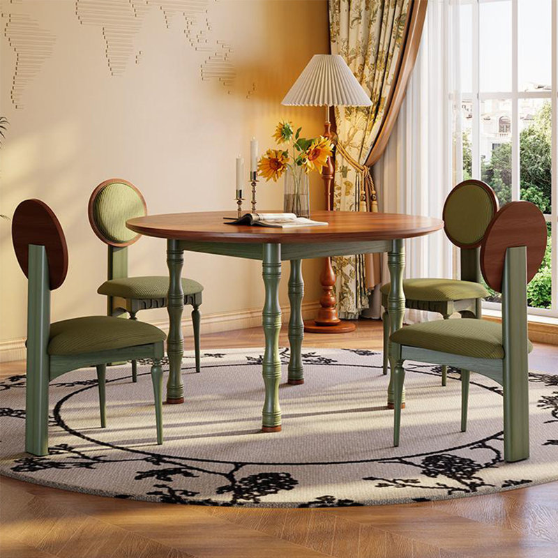French style vintage solid wood round table, 29.5"H x 51"L x 51"W