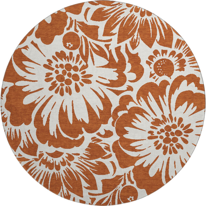 Premium Machine Washable Cerrito AMF551 Paprika Rug, Round 8'