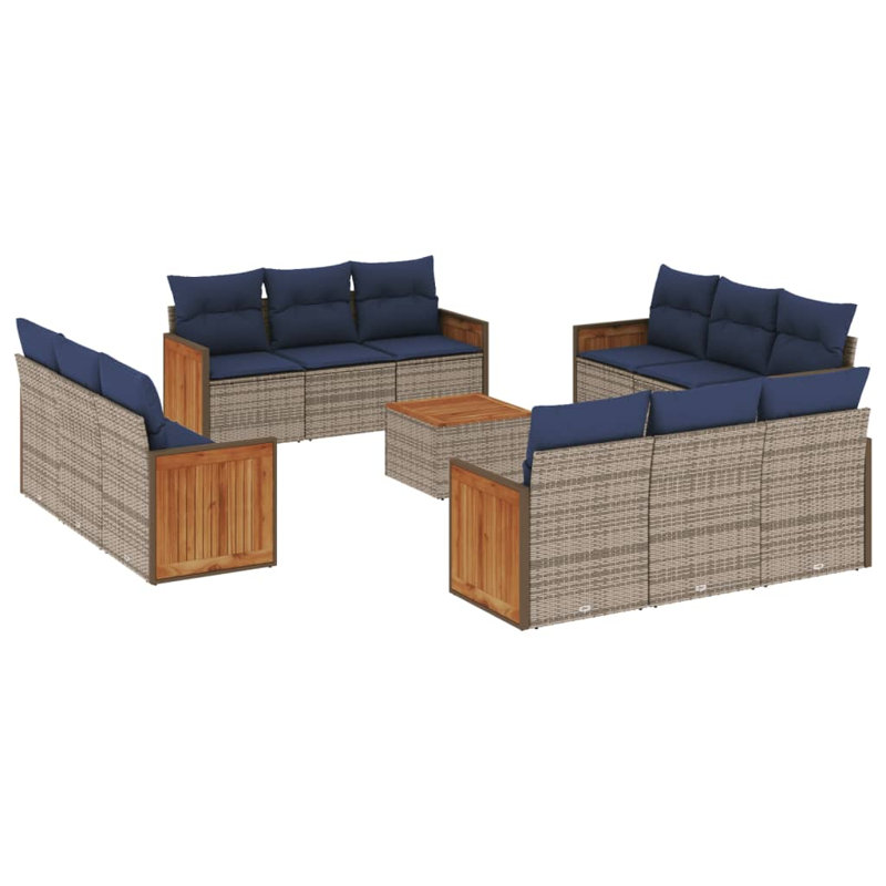  Ensemble de canapé de patio 13 pièces avec coussins en rotin de polyester gris