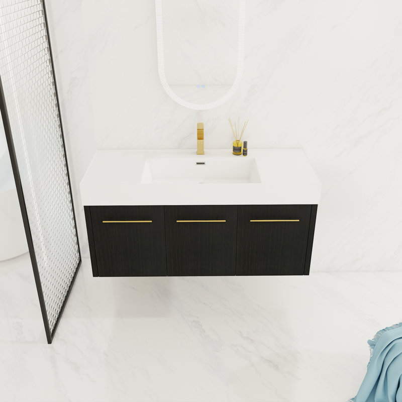 Meuble-lavabo mural 48 po avec lavabo, lavabo en résine à rebords épais, ensemble KD, 48"