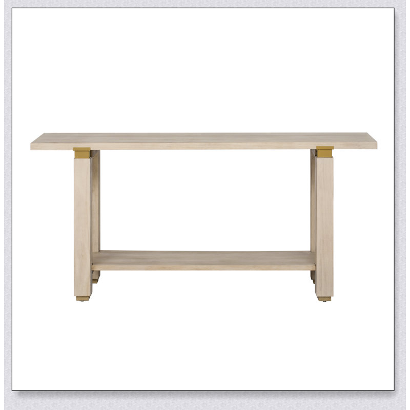 Console moderne en bois massif minimaliste avec détails en métal et tablette intégrée pour un décor polyvalent, Naturel