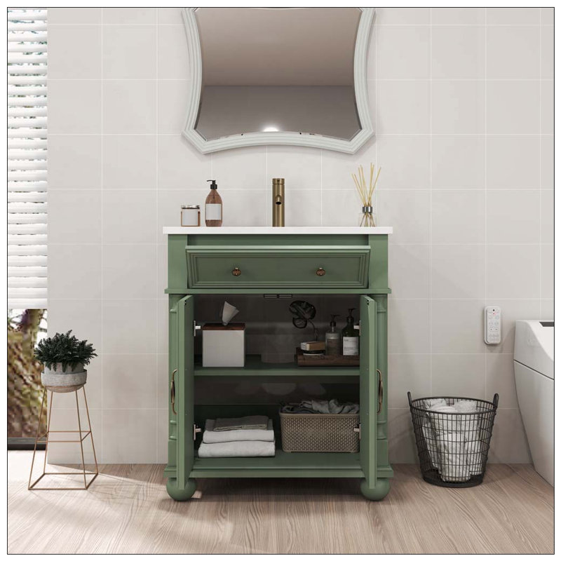 Meuble-lavabo Mid-Century avec base colonne romaine, vert