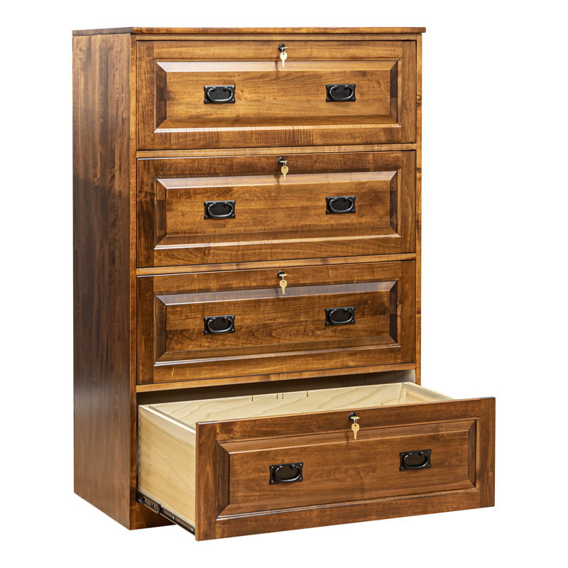 36'' Wide 4 -Drawer Solid Wood File Cabinet, Light Brown