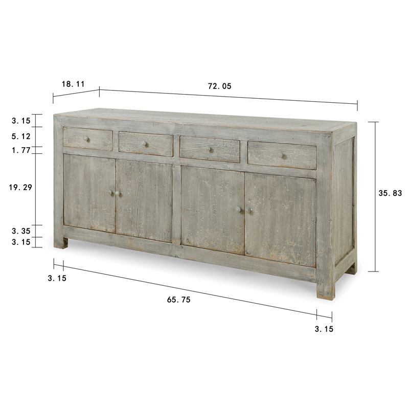 72 in. W Solid Wood Sideboard, Gray Wash