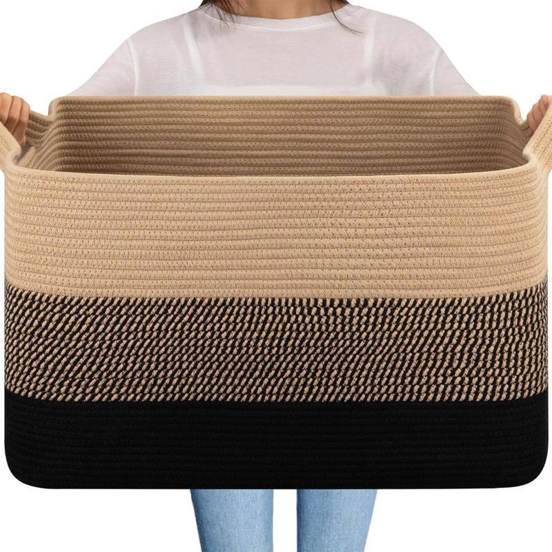 Blanket Basket,  Cotton Rope Woven Laundry Basket, Toy Bin For Baby Room, Container For Blanket Storage In Living Room