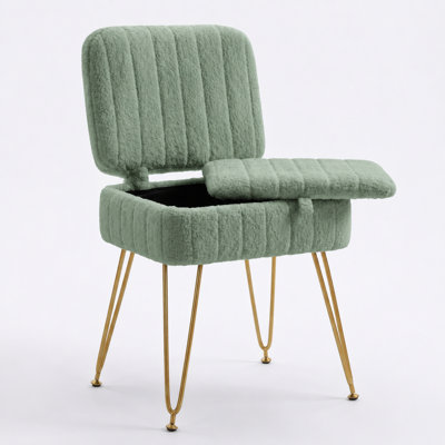 Tabouret de coiffeuse rembourré avec rangement et dossier pliant