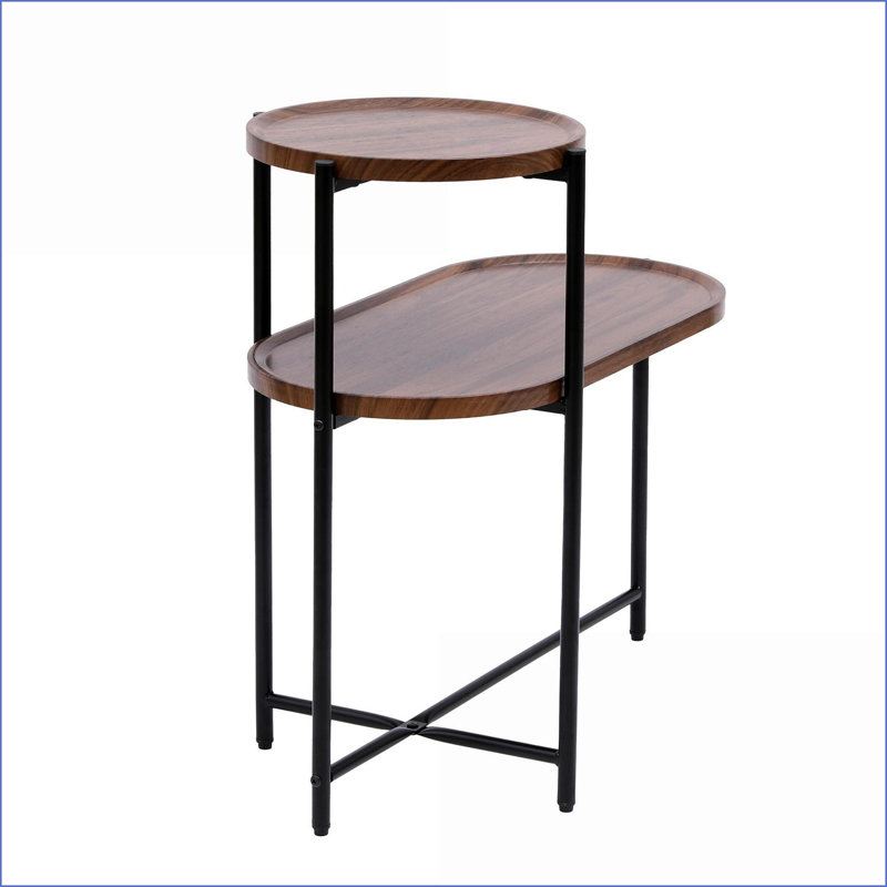 Table basse moderne noyer brun à 2 niveaux pour le salon, rangement compact et assemblage facile