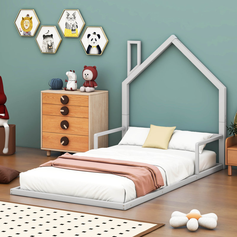 Ailton Metal Platform Bed, White, Twin