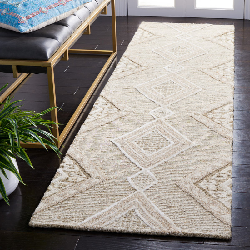 Athiran Matilda Geometric Hand Tufted Ivory Area Rug, Runner 2'3" x 8'
