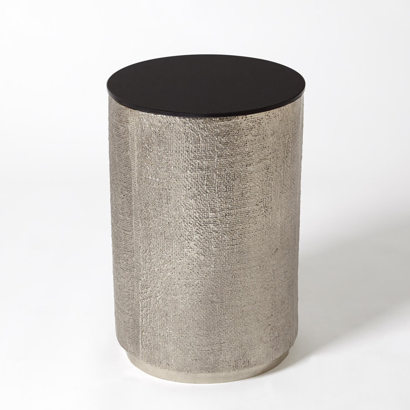 Hemp Etched Barrel Table, Antique Nickel