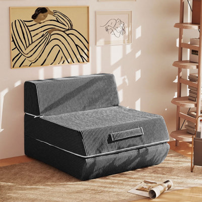 Folding Sofa Bed, 16lbs Convertible Sleeper Chair with Removable Back Pillow & Handle, Portable Fold Out Chair Bed Comfy Floor Sofa Lounge for Living Room, Bedroom, Single, Dark Grey