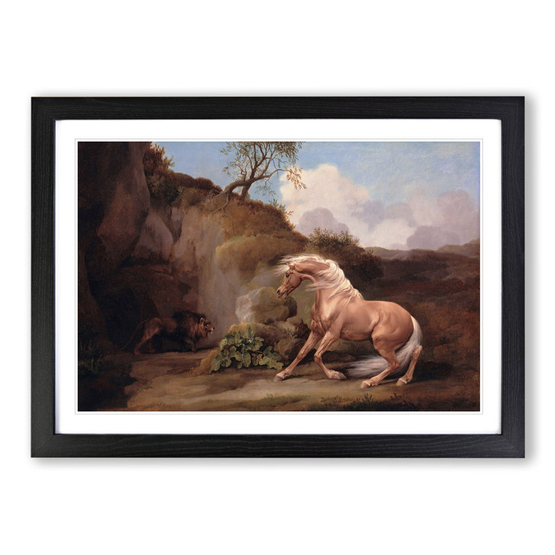 Horse Frightened by George Stubbs - Picture Frame Painting, Black Framed, 36cm H x 48cm W x 2cm D