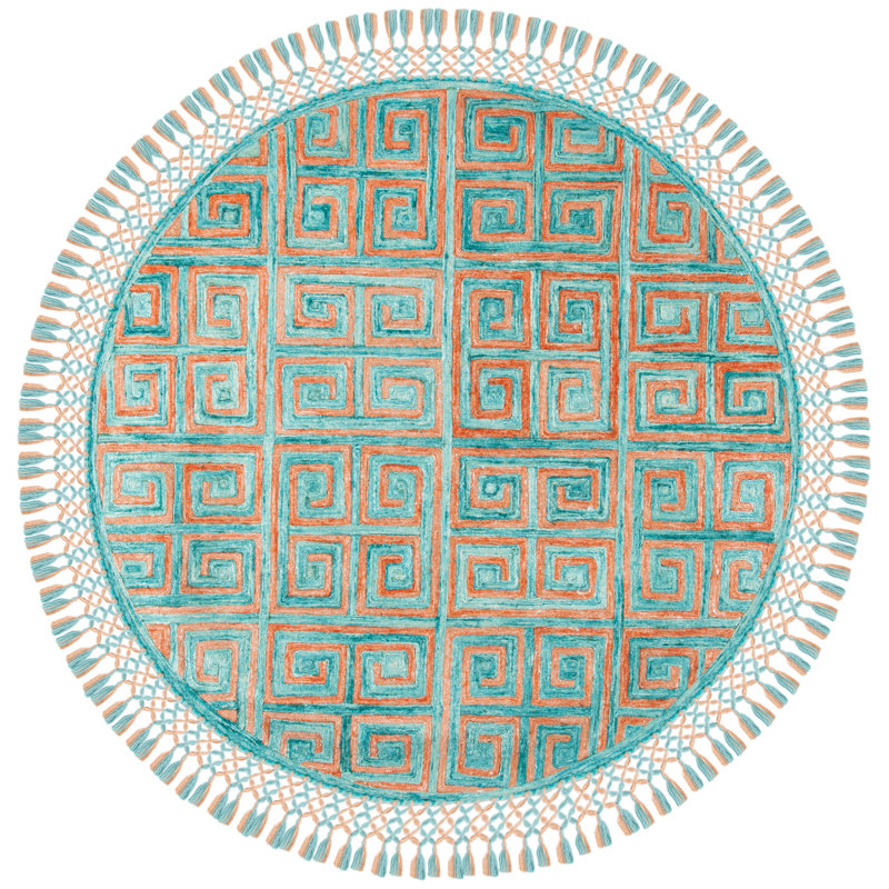 Tapis touffeté à la main en soie / coton à motif géométrique Culver, Rond 6 pi