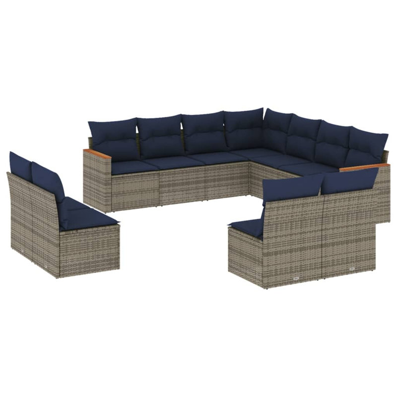 Ensemble de canapé de patio 12 pièces avec coussins en rotin de polyester gris