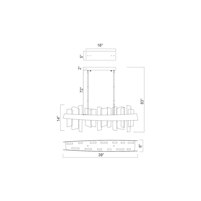 Lustre rectangulaire moderne de 39 po à DEL pour îlot de cuisine, salle à manger ou bar - DEL intégrée, Noir