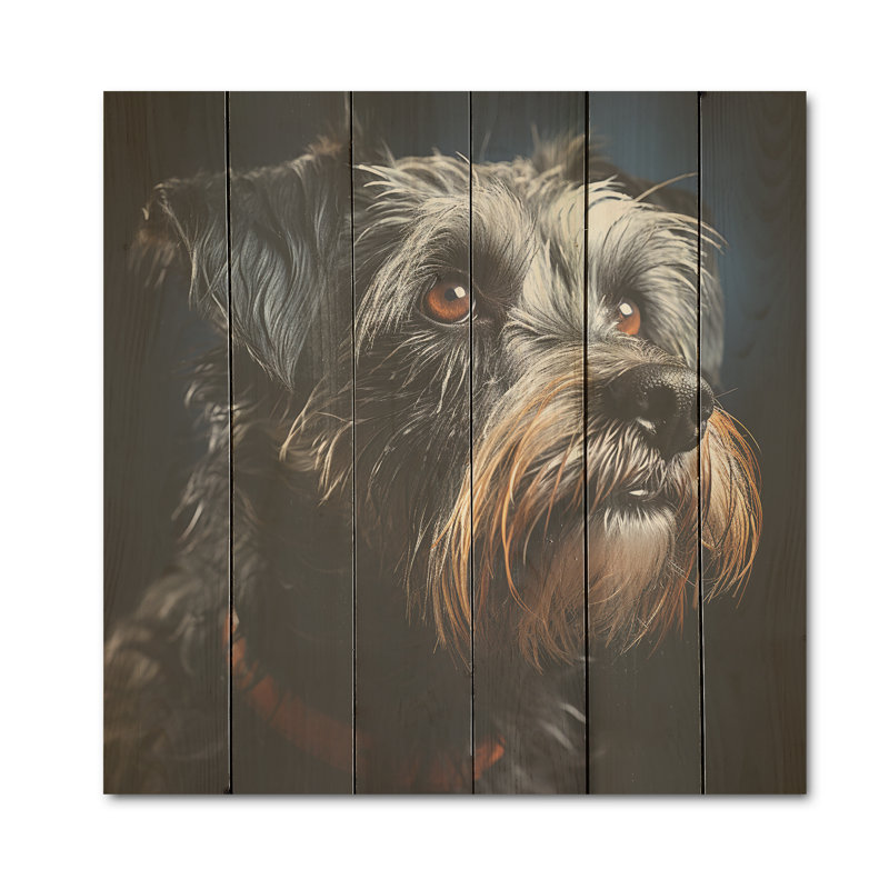 Portrait Schnauzer Sophistication - Art mural en bois sur bois de pin naturel, H 25 po x l 25 po
