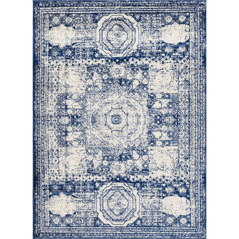 Tapis bleu marine Rizo Pat, Rectangle 8 pi x 11 pi
