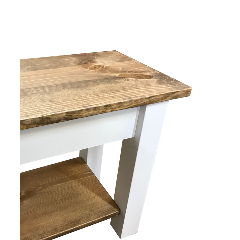 Banc de rangement en bois massif Mccardle, H 17 po x l 36 po x P 12 po, Naturel / Blanc
