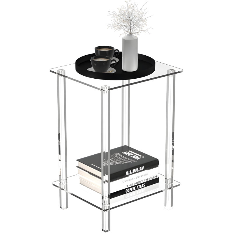 Modern Acrylic 2-Tier Side Table With Square Leg - Lightweight Clear End Table For Living Room, Bedroom, And Small Spaces