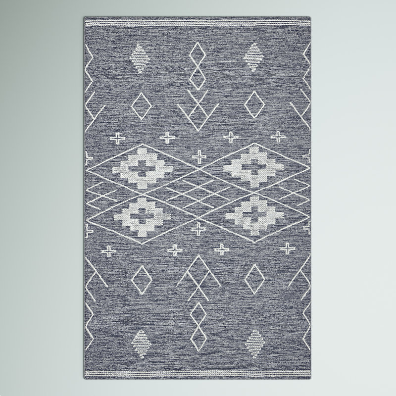 Holtby Southwestern Handmade Flatweave Wool/Cotton Charcoal/Ivory Area Rug, Rectangle 8' x 10'