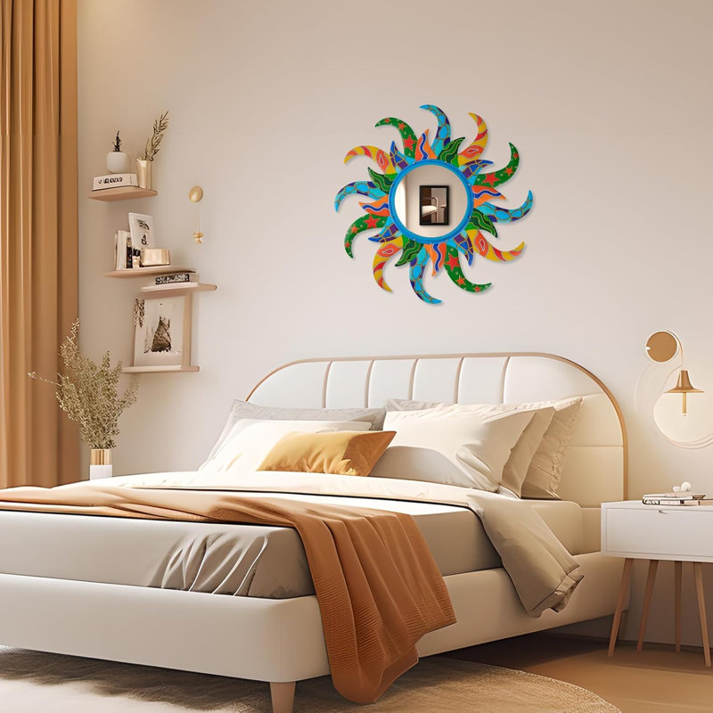 Miroir mural coloré soleil coloré 25 pouces avec cadre en métal Sunburst Boho