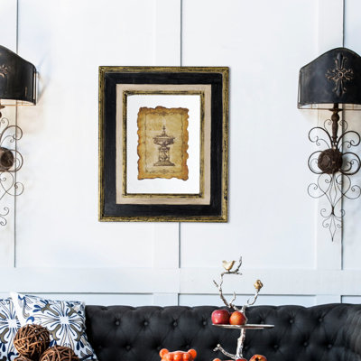 2 18x22" Antiqued Decorative Print Wall Art. Wood Frame For Vintage Style Glass Print.