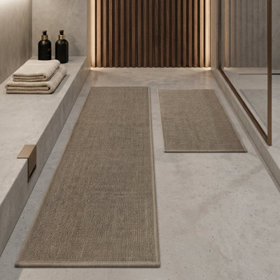 Ensemble de 2 tapis pour salle de bain à aspect lin texturé avec envers antidérapant