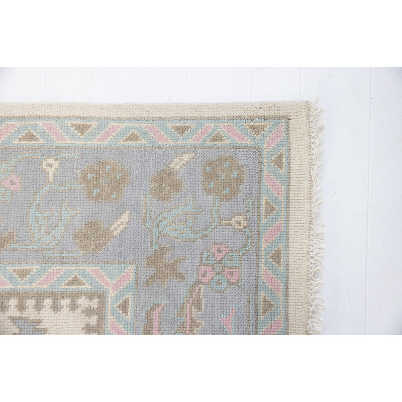 Ina Hand Knotted Wool Floral Area Rug, Rectangle 10' x 14'