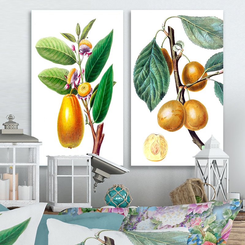 Vintage Fruits - Ensemble de 2 toiles tendues, H 20 po x l 24 po x P 1 po