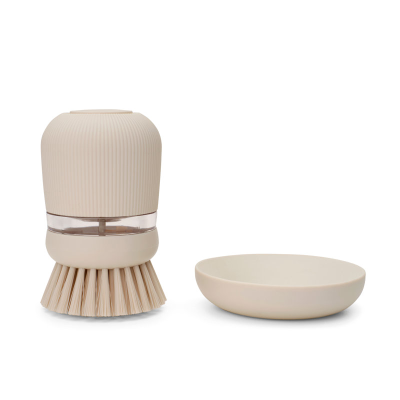 Brabantia SinkSide Dishwashing Liquid Dispensing Scrubbing Brush, Soft Beige