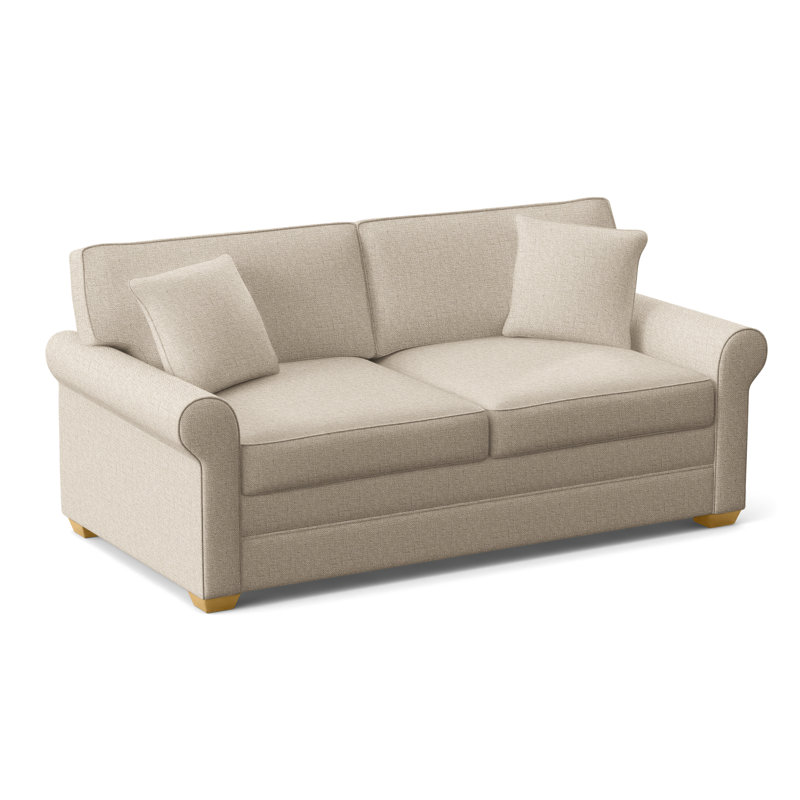 Bedford Upholstered 79'' Sofa, Honey Finish, Blue Stripe; 0220-63