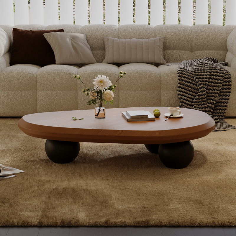 Table basse moderne en bois massif Khattab, Crème, crème, Blanc