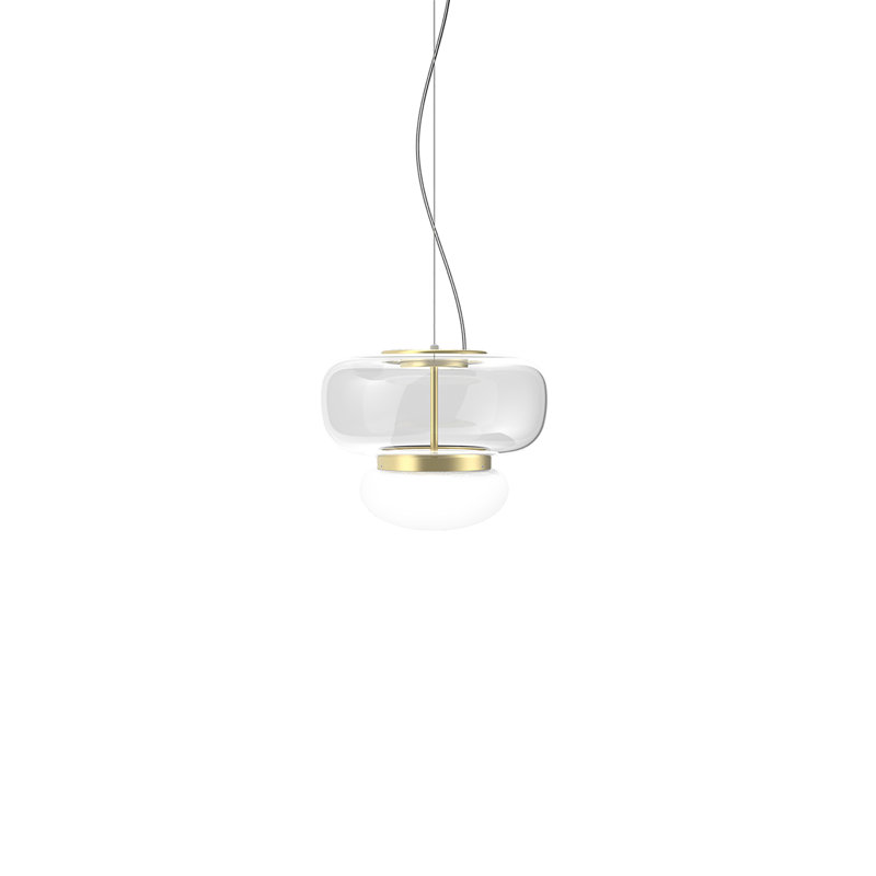 Faro 1 - Light Pendant, 90" H x 14" W x 14" D, Painted Brass, White/Crystal