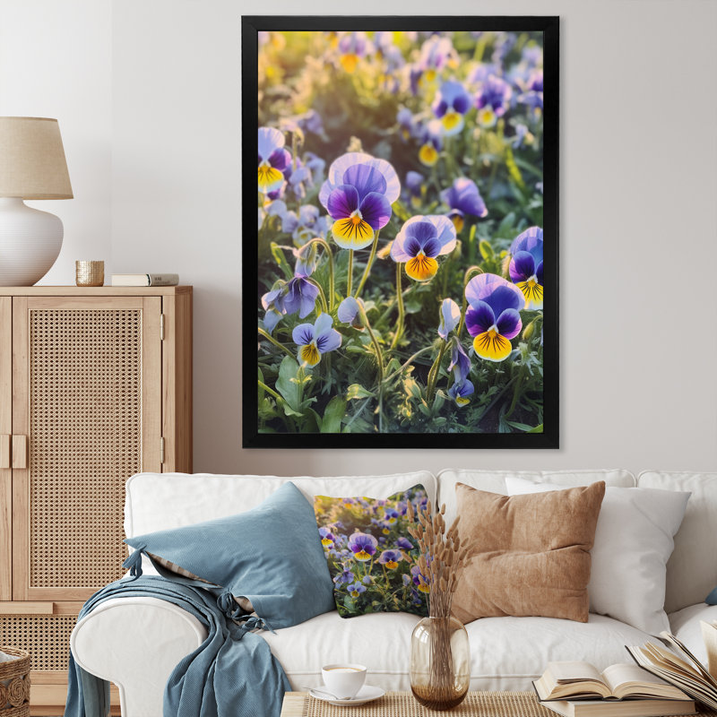 «Mauve, jaune, nature, pensées III», reproduction sur toile, 40" H x 30" W, Gold Picture Framed