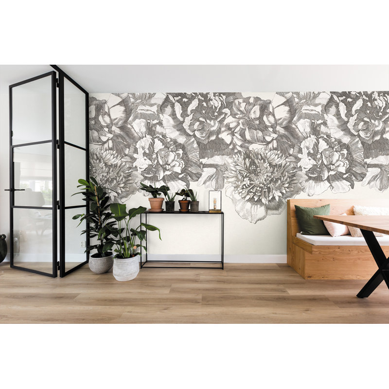 Floral Wall Mural, Gray/White Smoke