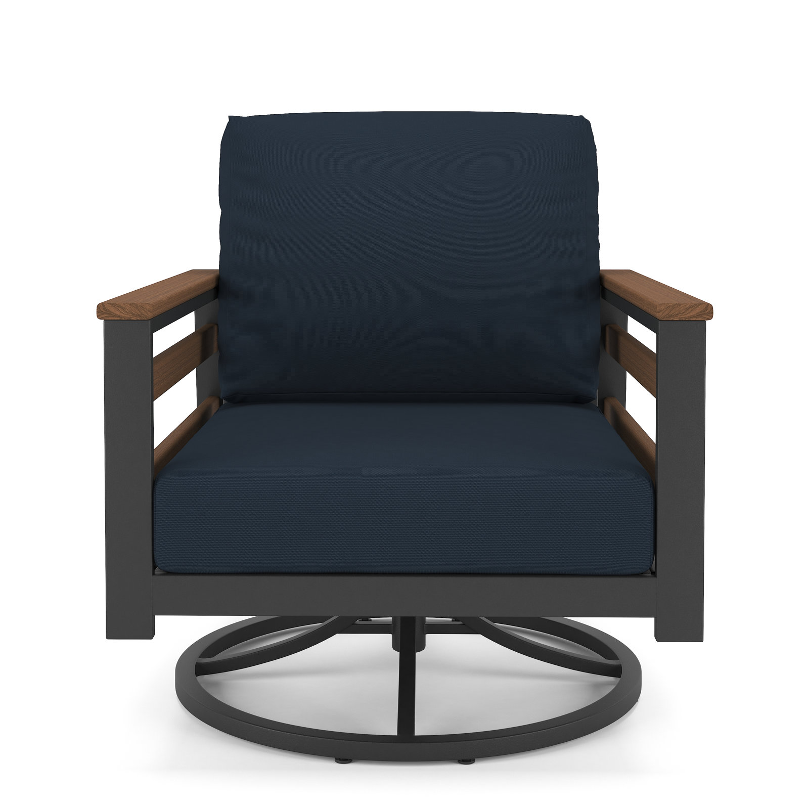 Townsend Metal Outdoor Swivel Rocking Chair with Sunbrella® Cushion, Canvas Navy, Brown