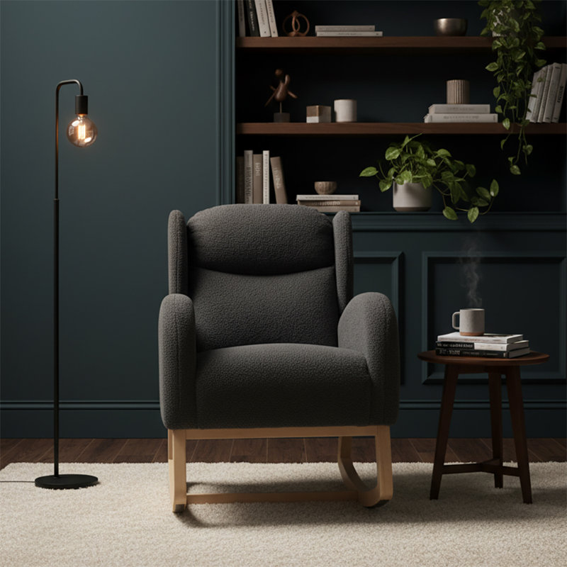 Chaise berçante à oreilles rembourrée Classic, Gris foncé