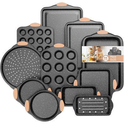11-Piece Stackable Nonstick Bakeware Set, Multi-Functional Baking Pans with Unique Loaf Pan for Home Kitchen
