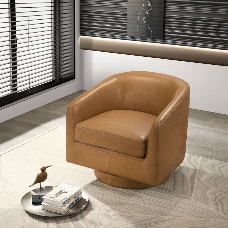 Fauteuil d'appoint pivotant en cuir Berlin avec motif courbé