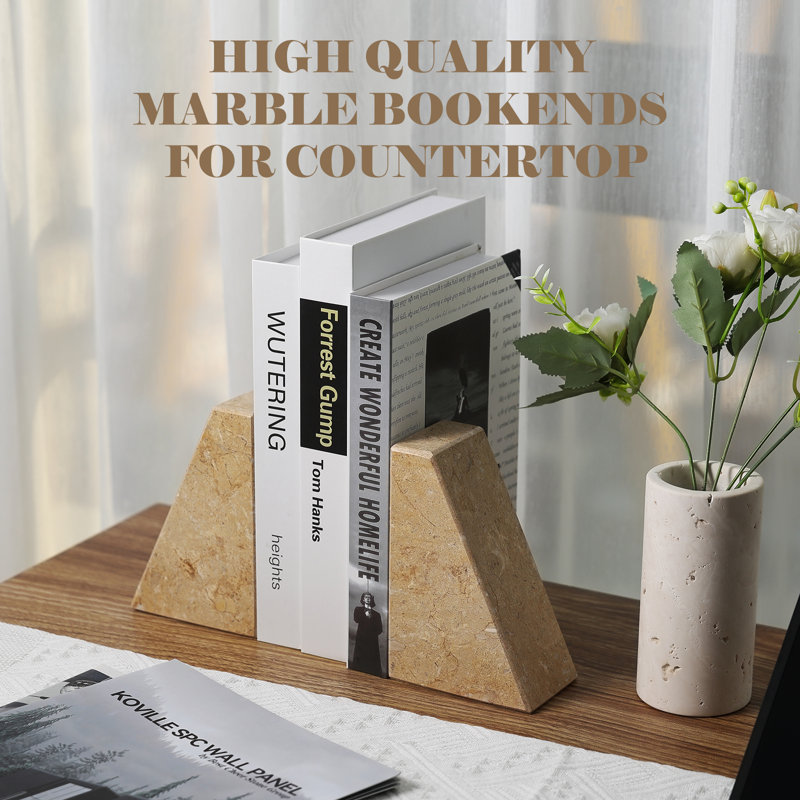 Serre-livres en marbre (ensemble de 2), H 2,54 po x l 5,93 po x P 3,98 po, Jaune pâle