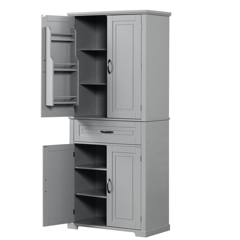 Armoire de rangement de salle de bain grise, portes, tiroir, tablette réglable, grande armoire grise à application large, fonctionnalité polyvalente