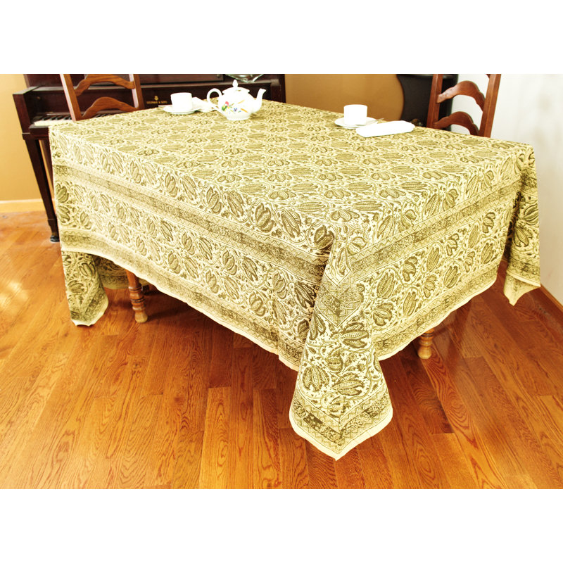 Floral 100% Cotton Tablecloth, 108" x 90", Green