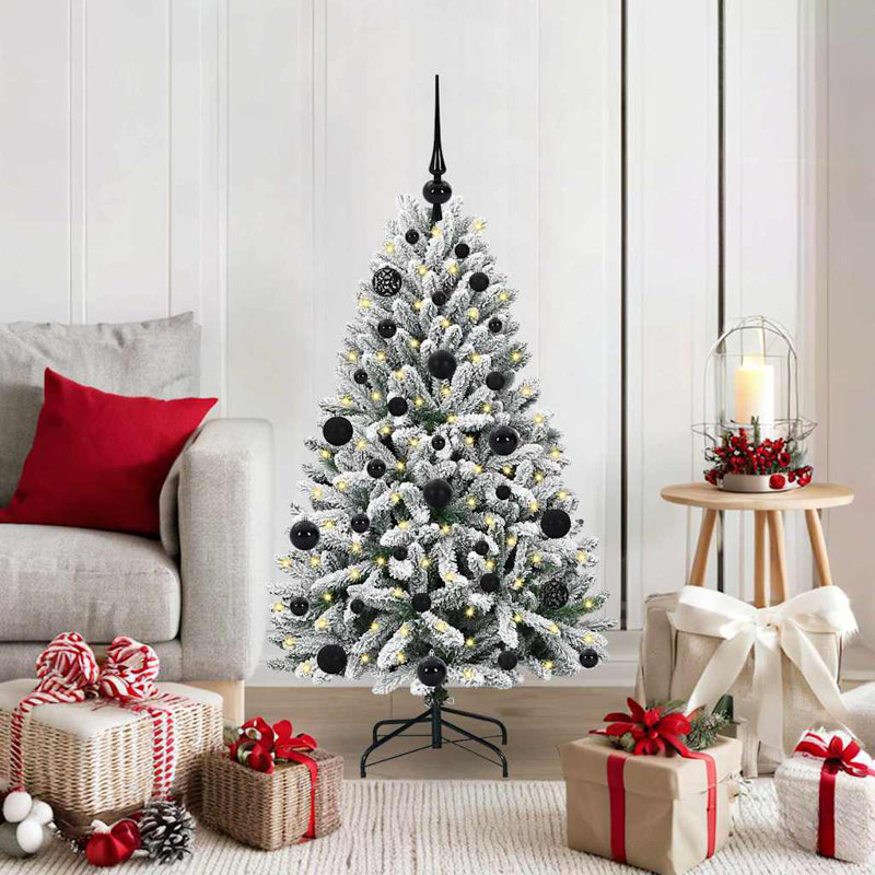 Artificial Christmas Tree Green and White PVC and Metal, 3.94 ft