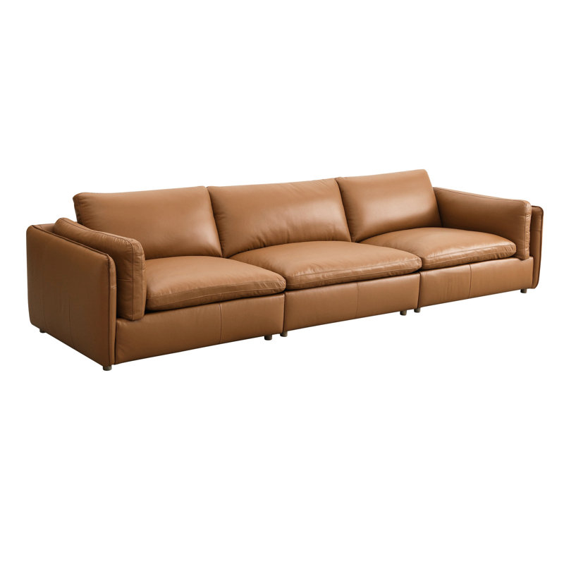Modulaire en cuir fleur avec siège en mousse et pieds en bois de frêne