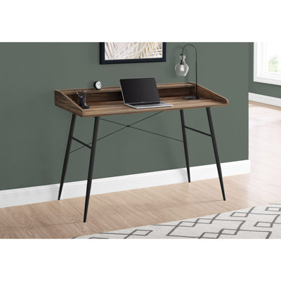 Bureau d'ordinateur, bureau personnel, ordinateur portable, tablettes de rangement, L 48 po, travail, métal stratifié brun, contemporain, moderne