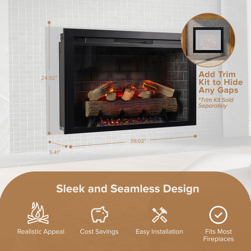 Uptown Infrared Electric Fireplace Insert Heater, Compatible with Alexa & Google Home, 24.92" H x 39.02" W x 9.41" D